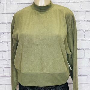 Abound Women's Olive Night Mock Neck Cozy Fleece Long Sleeve Pullover Small NWT